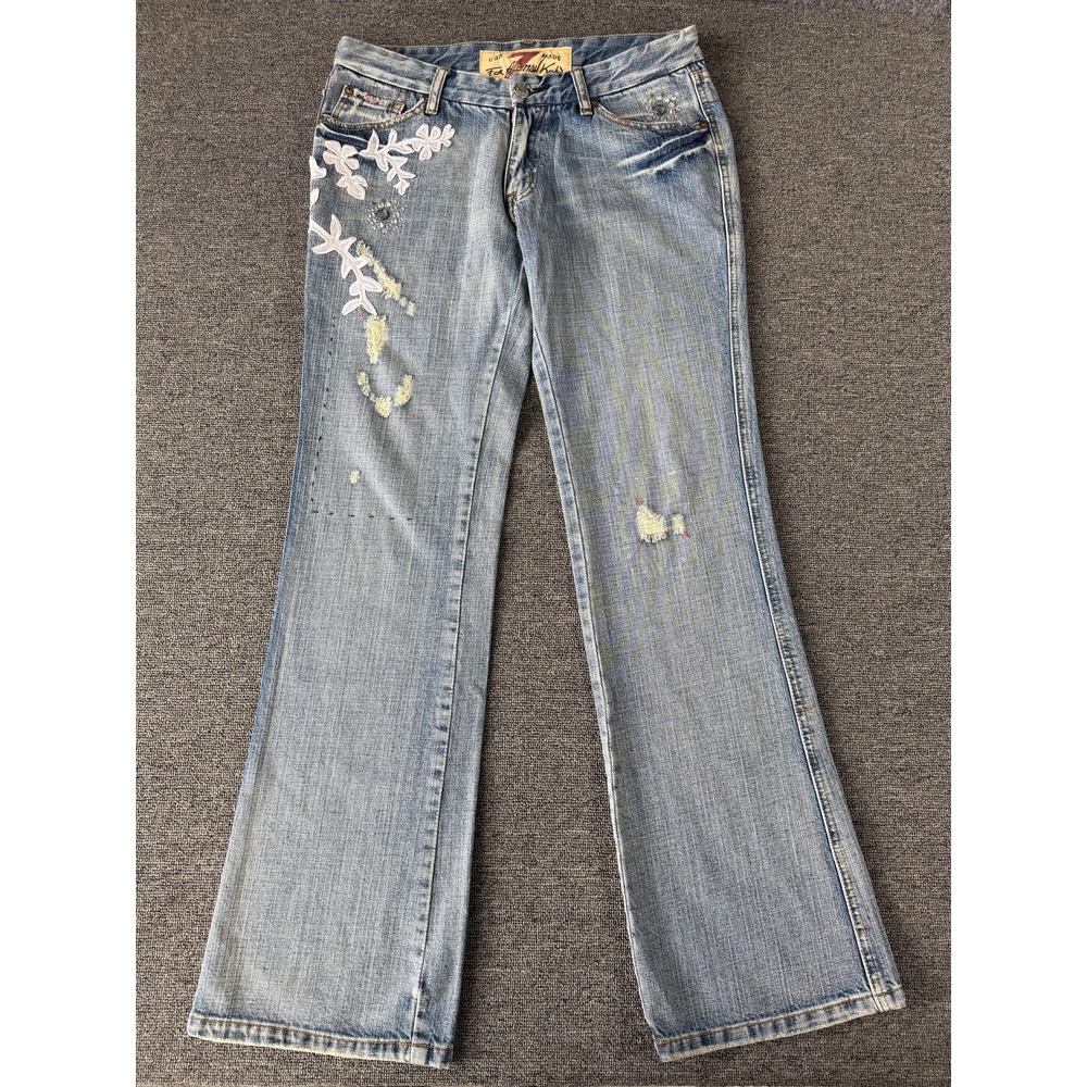 7 For All Mankind Jeans Womens 29 Blue Floral Rhinestone The Great China Wall